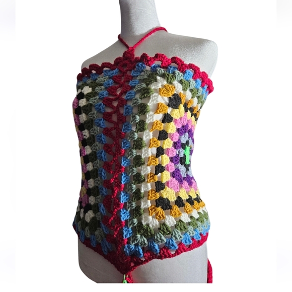 Handmade Rainbow Crochet Cover-Up Celebrate LGBTQ+ Pride Festival Retro Swim - Picture 13 of 17